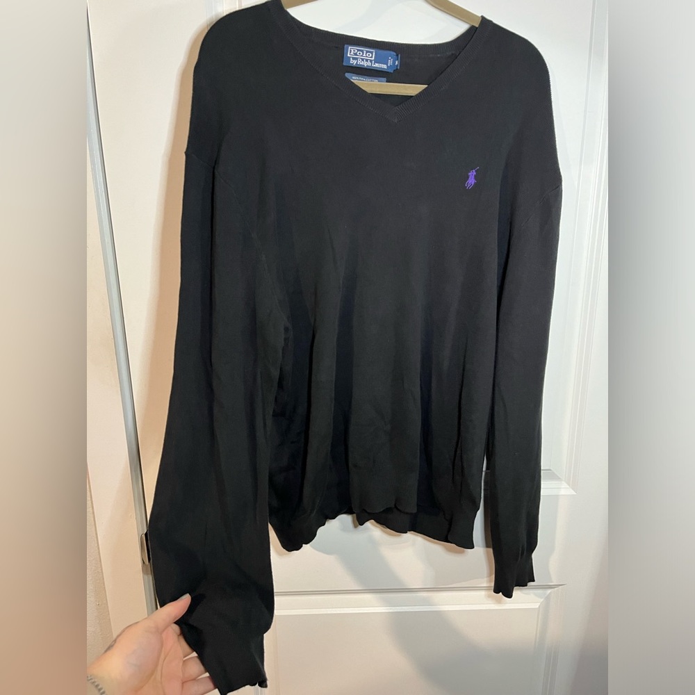 POLO by Ralph Lauren Embroidered Logo Black Purple Sweatshirt Sweater Size XL